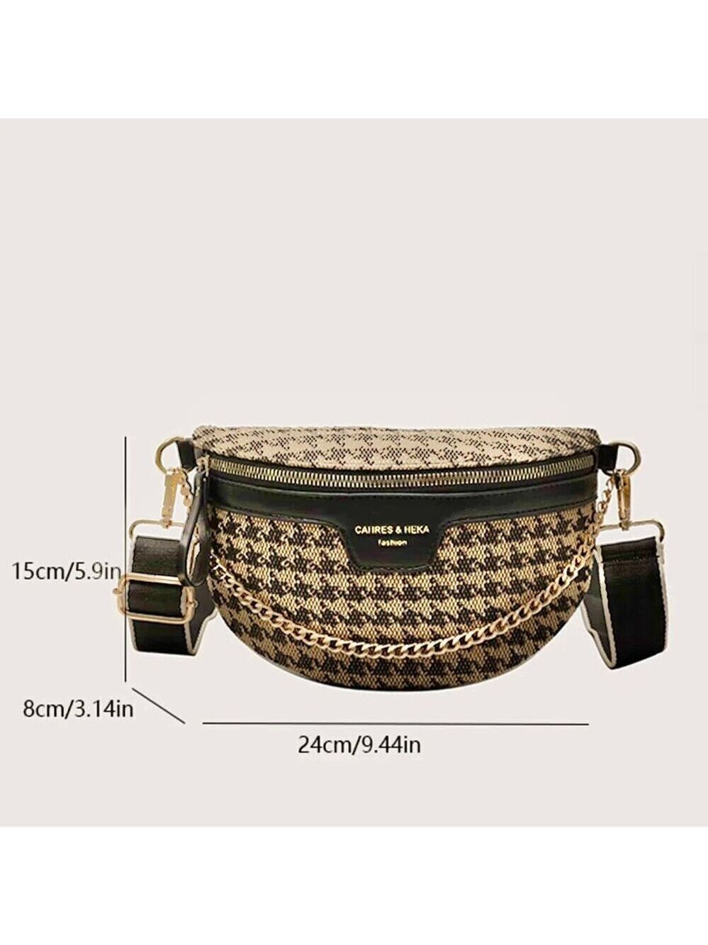 Cahres & Heka  Designer Crossbody Houndstooth Print Canvas Bag - Picture 8 of 14